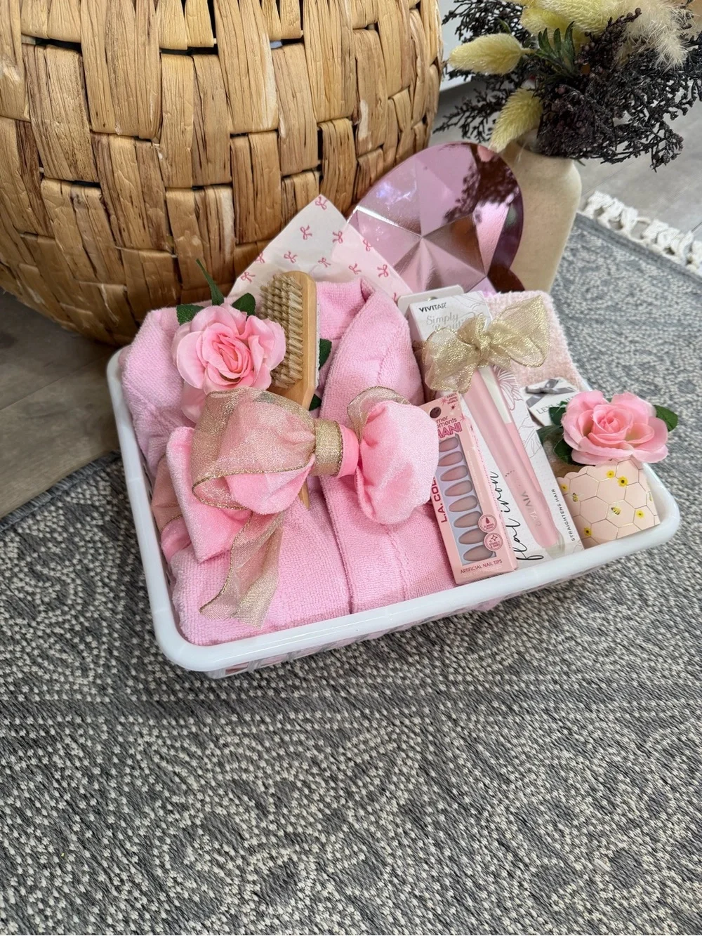 New Women’s Custom Gift Basket- Robe, Hair Straightener, Nails, Beauty Gift Set